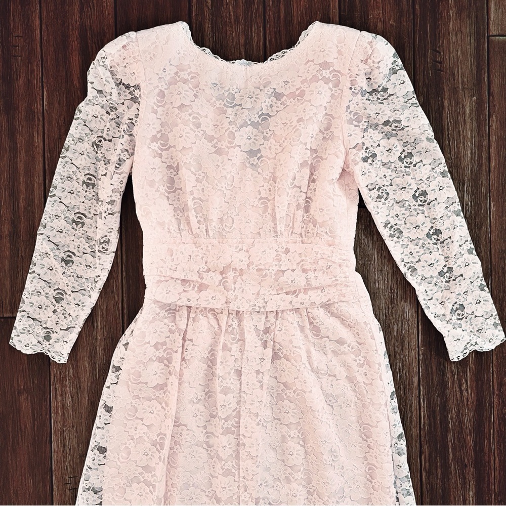 Vintage 80s Petal Pink Lace Maxi Dress 10 Cottagecore Victorian Wedding Coquette - Picture 13 of 13